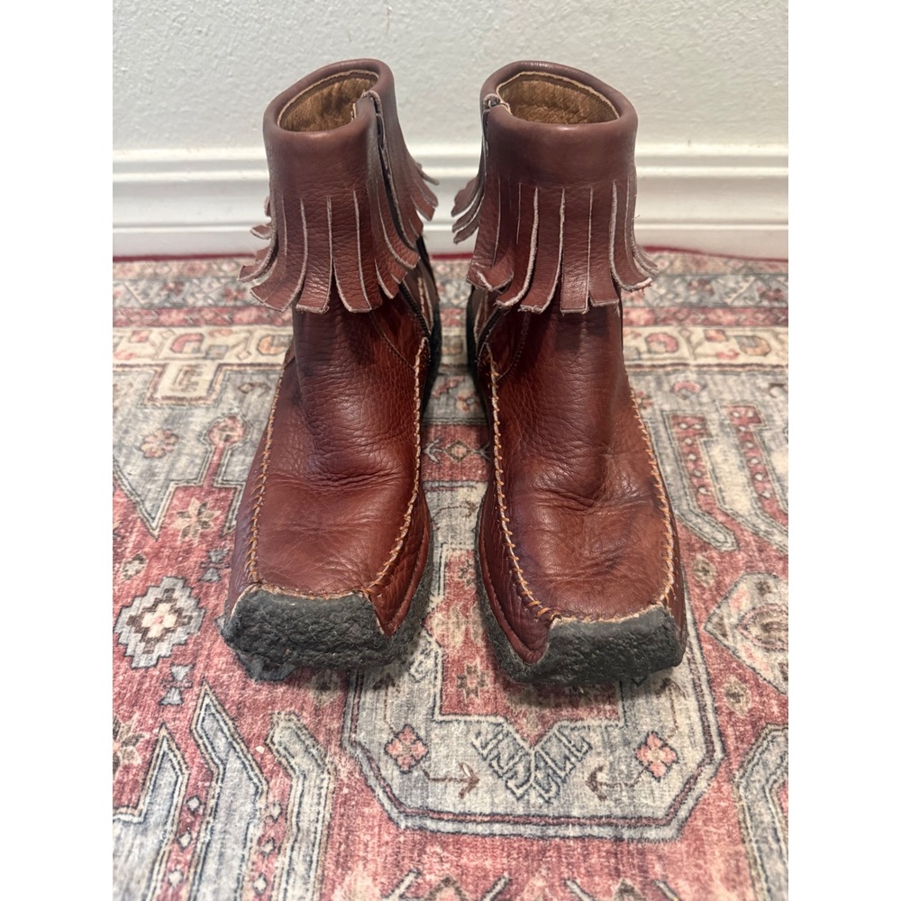 Frye Aztec Zip S Brown Leather Fringe Moccasin Ankle Boots 77933 Womens 6.5M